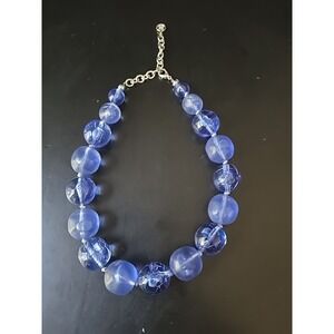 Givenchy Bold Chunky Blue Lucite Glass-Like Balls Beaded Necklace Choker 20"